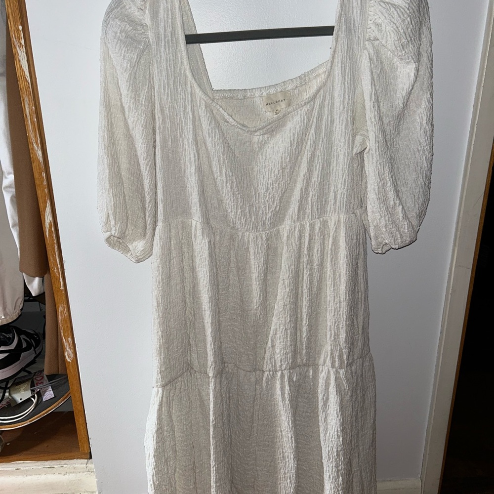 MELLODAY White Puff Sleeve Sundress with Square Neck